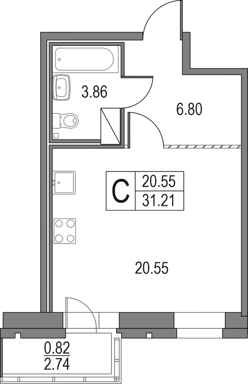 Квартира студия 32.03 м², 3/12 эт., ЖК «Приморский квартал»